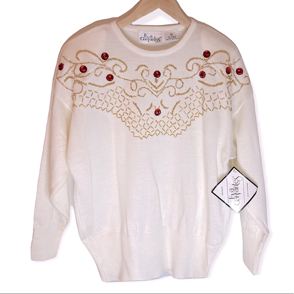 Vintage Ivory Sweater With Gold Detail